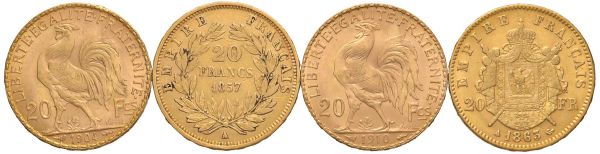 FRANCIA. QUATTRO MONETE D&rsquo;ORO DA 20 FRANCHI