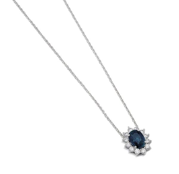 SAPPHIRE AND DIAMOND NECKLACE IN 18KT WHITE GOLD