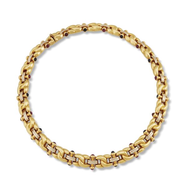 



COLOURED STONE CHAIN NECKLACE IN 18KT TWO TONE GOLD