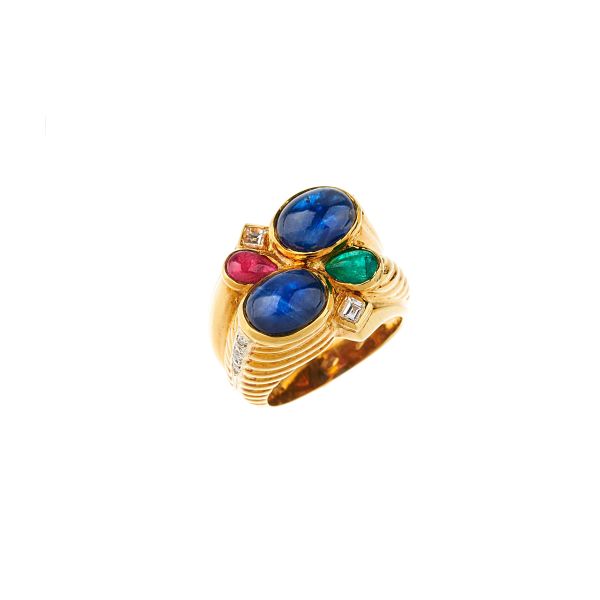 



MULTI GEM BAND RING IN 18KT YELLOW GOLD