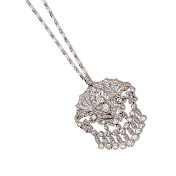CHAIN NECKLACE WITH DIAMOND PENDANT BROOCH IN 18KT WHITE GOLD