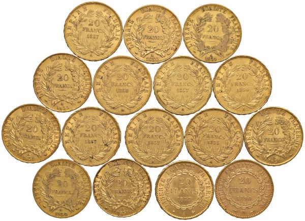 FRANCIA SEDICI MONETE IN ORO DA 20 FRANCHI