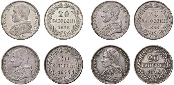 GREGORIO XVI (BARTOLOMEO ALBERTO CAPPELLARI 1831 - 1846), 4 MONETE IN ARGENTO