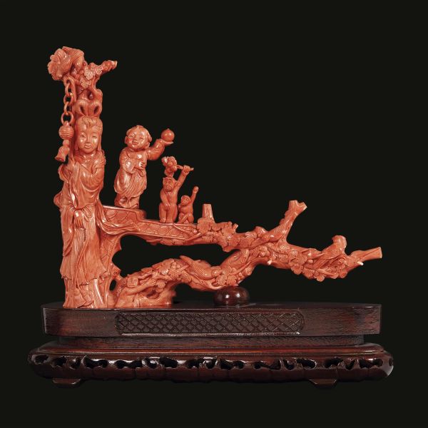 A RED CORAL CARVING, CHINA, QING DYNASTY, 19TH CENTURY