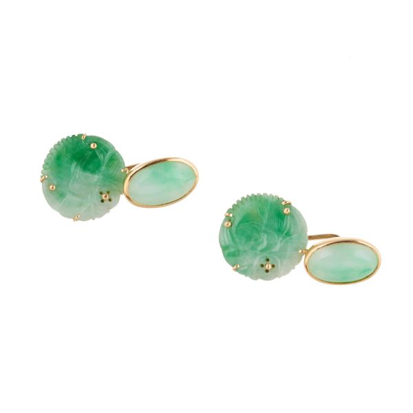 CARVED JADE CUFFLINKS IN 18KT YELLOW GOLD