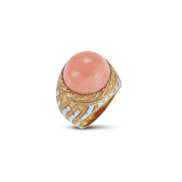 Cazzaniga - ROSE CORAL RING IN 18KT YELLOW GOLD