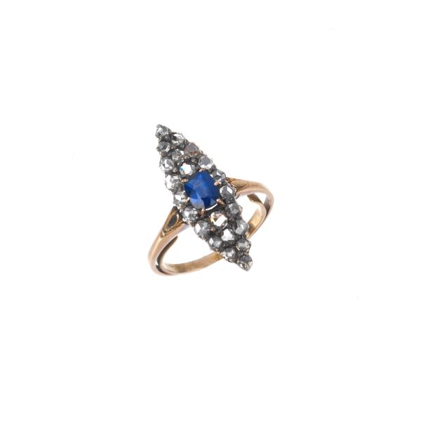 



SAPPHIRE AND DIAMOND NAVETTE RING IN GOLD AND SILVER 