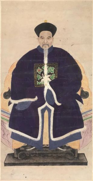 Ritratto, Cina fine dinastia Qing (1644-1911), di dignitario colori su carta profilata in seta,
