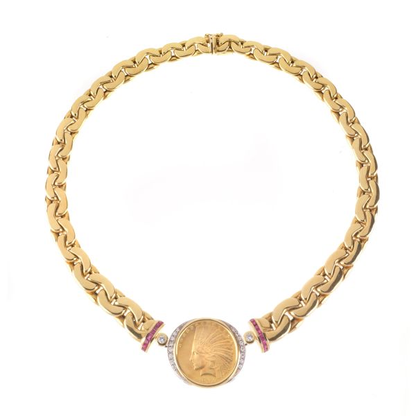 CHAIN COIN NECKLACE IN 18KT TWO TONE GOLD