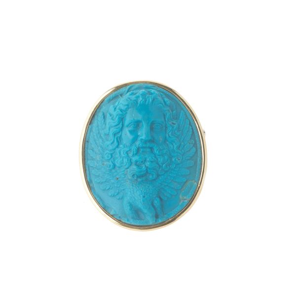 TURQUOISE PASTE BROOCH IN 18KT YELLOW GOLD