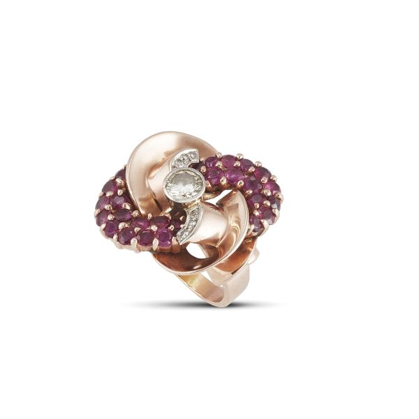 Tiffany &amp; Co - TIFFANY RUBY AND DIAMOND BAND RING IN 14KT GOLD