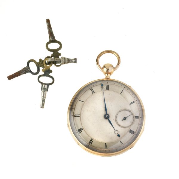 A 18KT ROSE GOLD AND QUARTER REPEAR POCKET WATCH