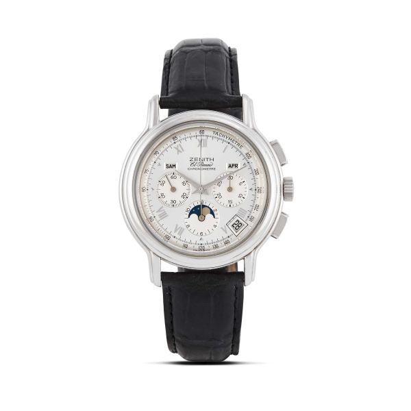 Zenith - ZENITH EL PRIMERO REF. 01.0240.410 FULL CALENDAR AND MOON PHASES STAINLESS STEEL CHRONOGRAPH