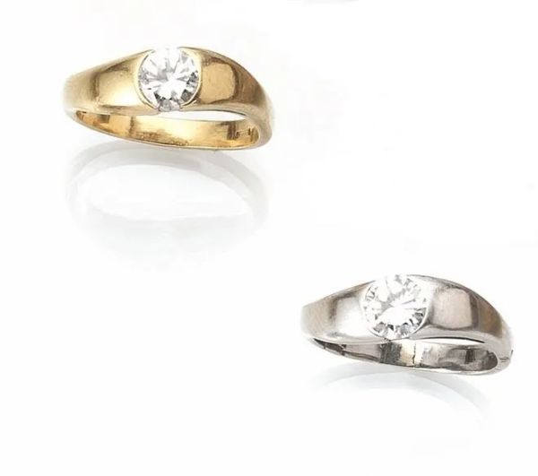 Doppio anello in oro giallo, oro bianco e diamanti&nbsp;