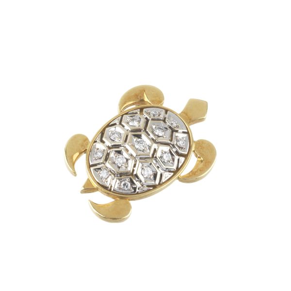 TURTLE-SHAPED DIAMOND BROOCH IN 18KT TWO TONE GOLD