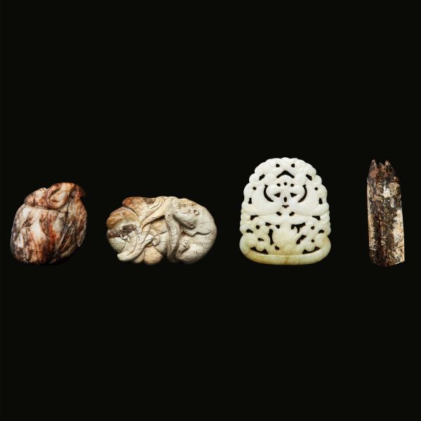 



GROUP OF FOUR ANCIENT JADE PIECES, CHINA, QING DYNASTY, 19TH CENTURY