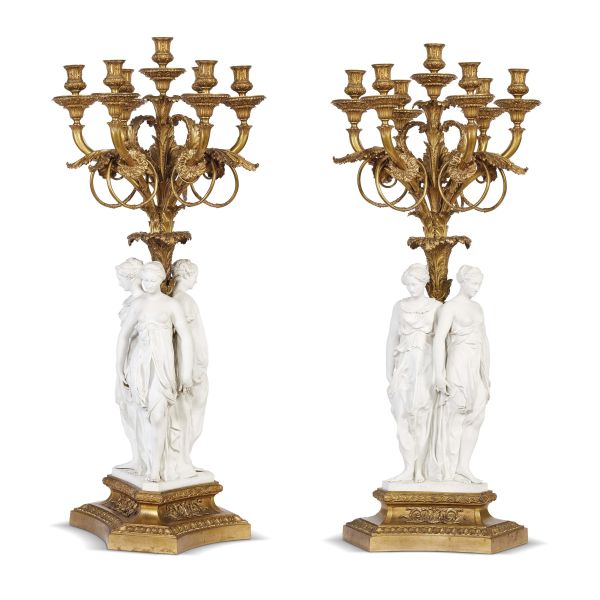 A PAIR OF LARGE FRENCH CANDELABRA, 19TH CENTURY