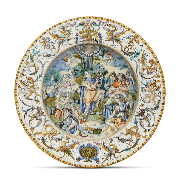 GRANDE PIATTO STEMMATO, URBINO, BOTTEGA PATANAZZI, FINE SECOLO XVI
