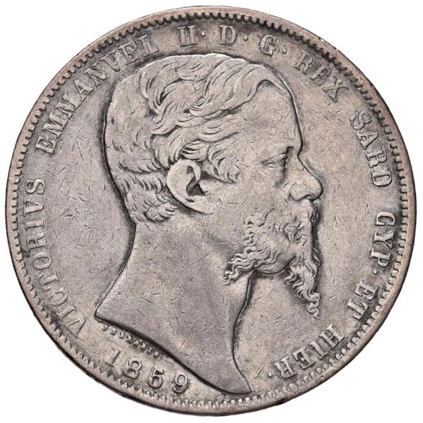 SAVOIA, REGNO DI SARDEGNA, VITTORIO EMANUELE II (1849-1861), 5 LIRE 1859 GENOVA