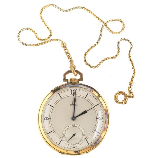 Omega - OMEGA YELLOW GOLD POCKET WATCH WITH A CHAIN