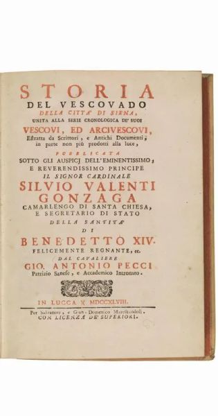 (Siena) PECCI, Giovanni Antonio. Storia del vescovado della Città di Siena.