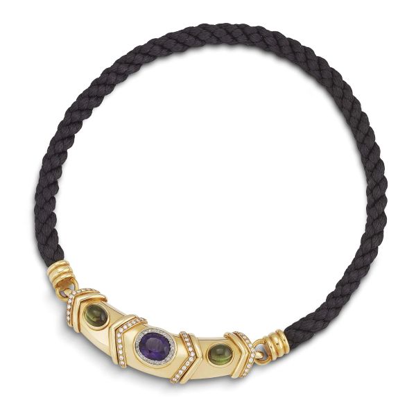 BLACK ROPE MULTI GEM NECKLACE IN 18KT YELLOW GOLD