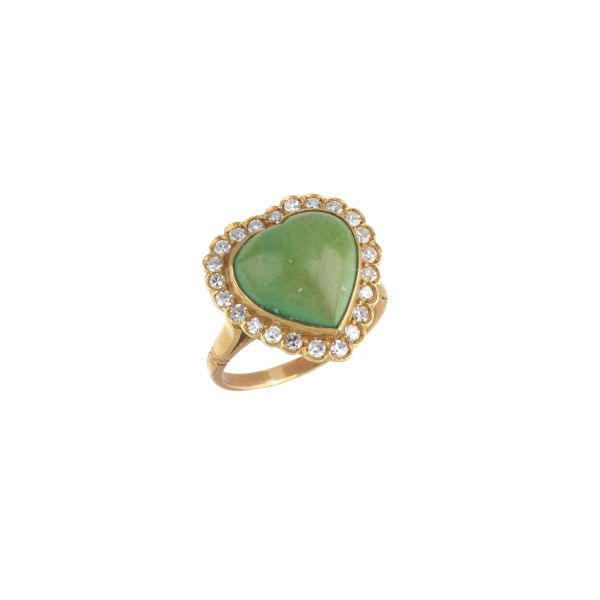 HEART-SHAPED TURQUOISE AND DIAMOND RING IN 18KT YELLOW GOLD