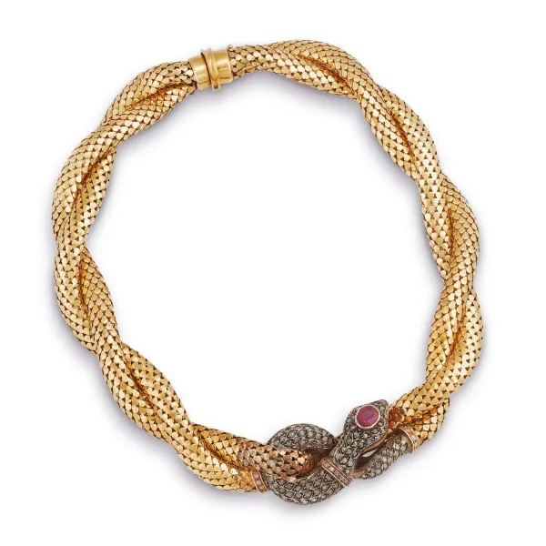 



SNAKE-SHAPED TORCHON NECKLACE IN 18KT YELLOW GOLD AND SILVER