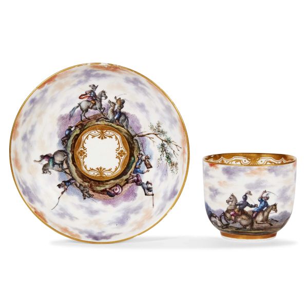 A CAPODIMONTE CUP WITH SAUCER, NAPLES, 1750-1755