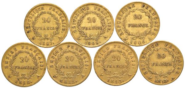 FRANCIA NAPOLEONE I (1804-181) SETTE MONETE DA 20 FRANCHI