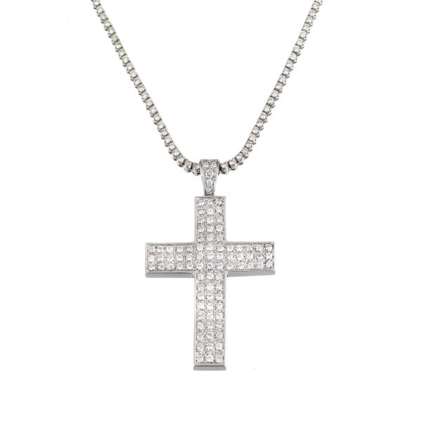 NECKLACE WITH A CROSS-SHAPED PENDANT IN 18KT WHITE GOLD