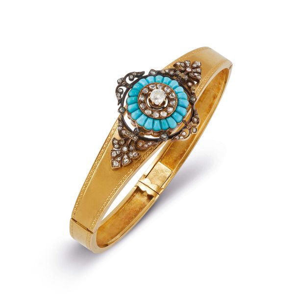



TURQUOISE AND DIAMOND BANGLE BRACELET IN 18KT YELLOW GOLD