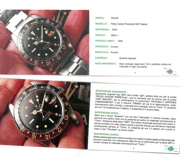 RARISSIMO ROLEX GMT MASTER GHIERA IN BACHELITE REF. 6542 N. 3980XX ANNO 1958