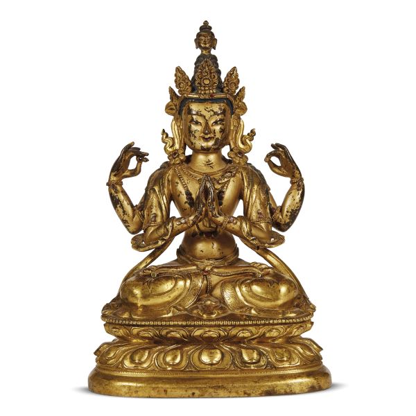 



A STATUE OF FOUR-ARMED AVALOKITESHVARA, TIBET, 18TH CENTURY