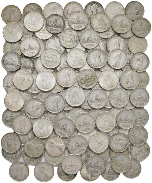 



CENTODIECI MONETE IN ARGENTO DA 500 LIRE (CARAVELLE E 100&deg; UNIT&Agrave; D&rsquo;ITALIA)