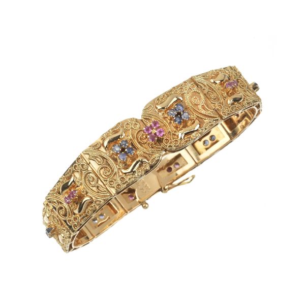 SAPPHIRE AND RUBY BRACELET IN 18KT YELLOW GOLD