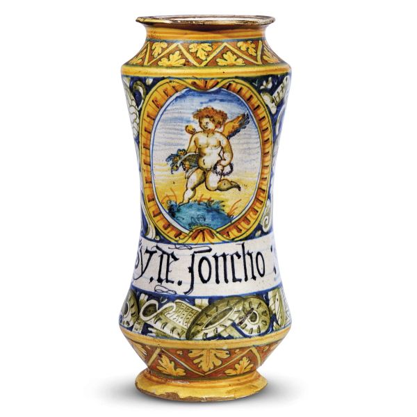 A PHARMACY JAR (ALBARELLO), FAENZA, LATE 16TH CENTURY