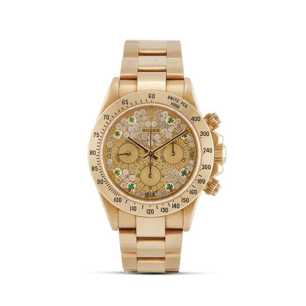 Rolex - ROLEX DAYTONA REF. 16528 N. S6395XX EMERALD AND DIAMOND DIAL YELLOW GOLD WRISTWATCH, 1994