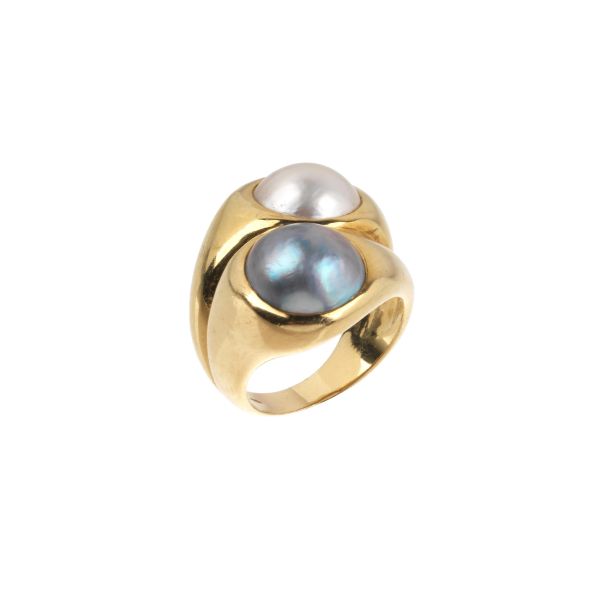 MABE PEARL WIDE BAND RING IN 18KT YELLOW GOLD