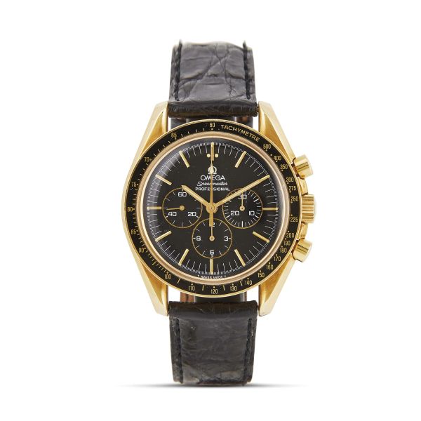 OMEGA SPEEDMASTER PROFESSIONAL MOONWATCH JUBILEE REF. ST 145.0052 LIMITED EDITION YELLOW GOLD WRISTWATCH N. 06X/999, 90's