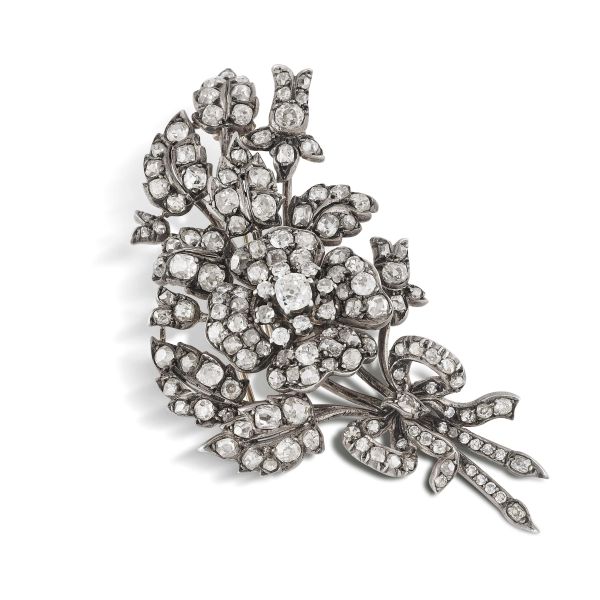 FLORAL BUNCH DIAMOND BROOCH IN SILVER AND GOLD