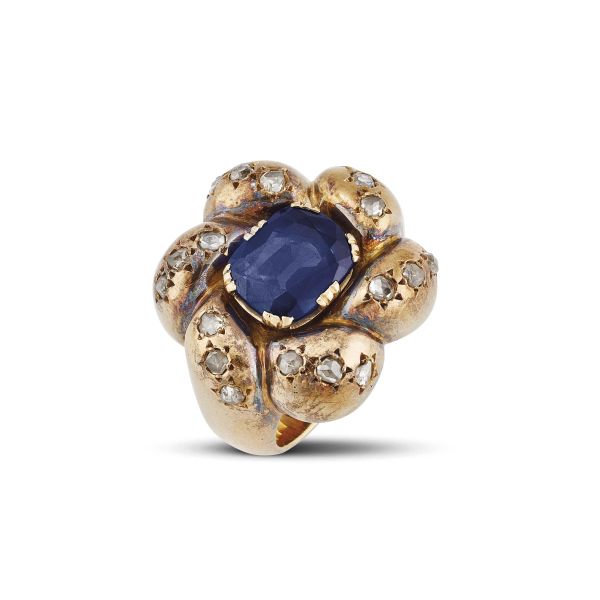 KASHMIR SAPPHIRE AND DIAMOND RING IN 18KT ROSE GOLD