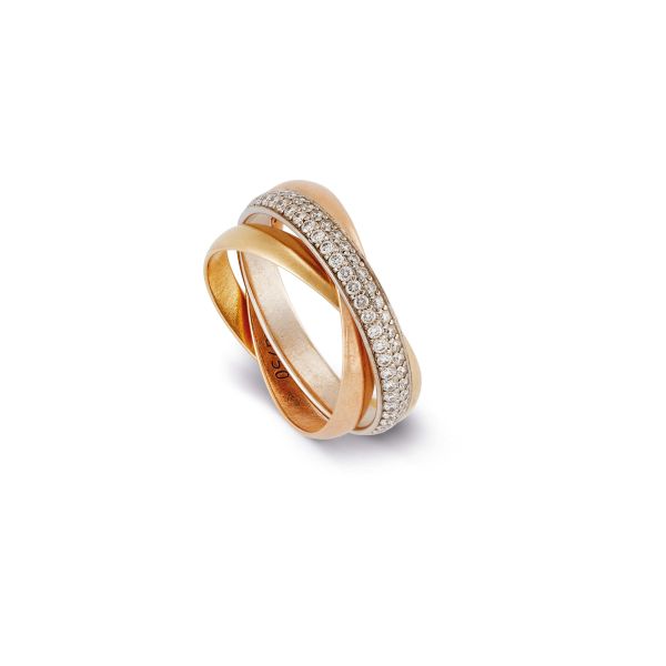 Cartier - 



CARTIER TRINITY RING WITH SEMI-PAVE IN 18KT THREE TONE GOLD