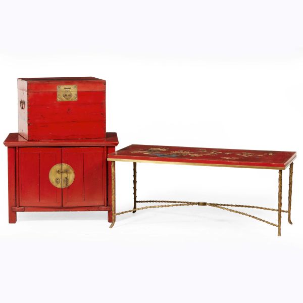 A CABINET, A SMALL CHEST AND A SMALL TABLE, 20TH CENTURY