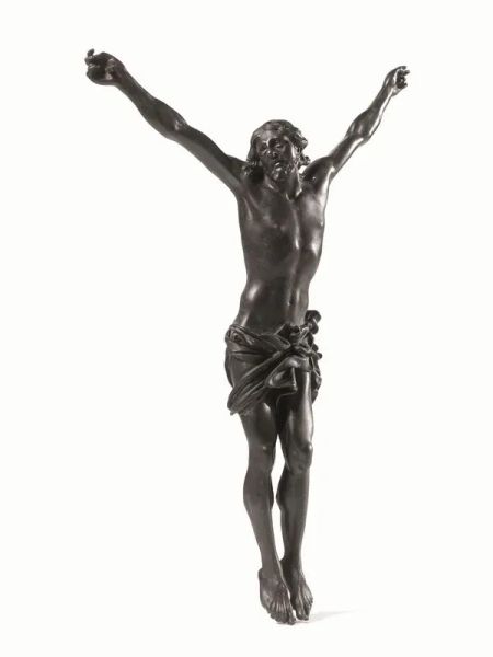  Cristo crocifisso, Italia del Nord, prima metÃ  del sec. XVII , bronzo fuso e rifinito a bulino, alt. cm 32, apertura delle braccia cm 20,5,  privo della croce 
