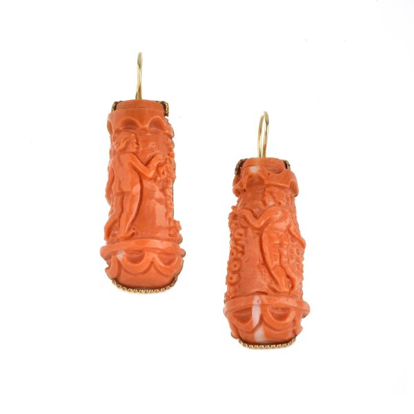 CORAL LEVERBACK EARRINGS IN 18KT YELLOW GOLD