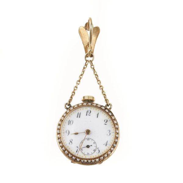 PICCOLO OROLOGIO DA TASCA PENDENTE CON MICROPERLE