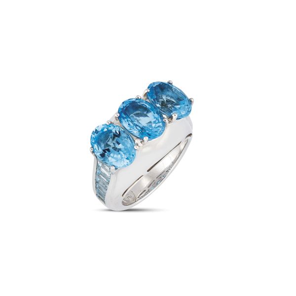 SABBADINI BLUE TOPAZ BAND RING IN 18KT WHITE GOLD