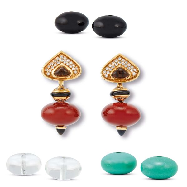 MARINA B HARD STONE AND DIAMOND DROP EARRINGS IN 18KT YELLOW GOLD