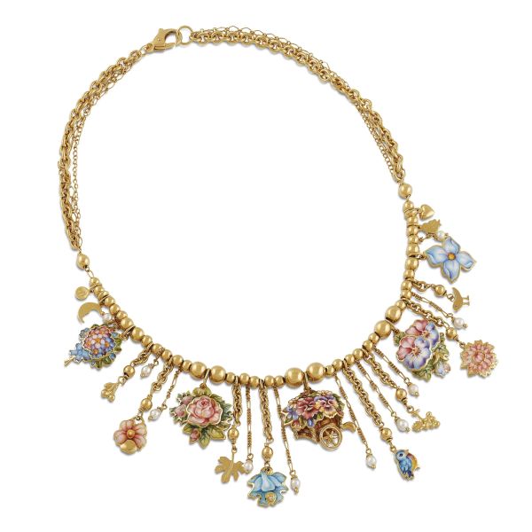 GABRIELLA RIVALTA NECKLACE IN 18KT YELLOW GOLD WITH ENAMEL CHARMS